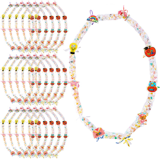Barblog 220 Pcs Kids Preschool Graduation Candy Lei Making Kit Including 20 Candy Lei Tubing 160 Graduation Paper Cut 30 Rolls Ribbons 10 Sticky Dots for Kindergarten Graduation Party (Pink Set)