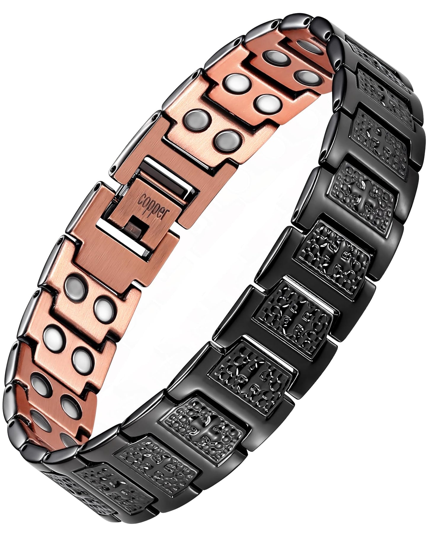 Feraco Copper Cross Bracelet for Men,Magnetic Therapy Cooper Christian Bracelets with 46 Magnets, Men's 99.99% Pure Copper Jewelry Black