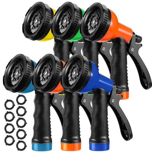6 Pack Garden Hose Nozzle Sprayer 10 Adjustable Watering Patterns Heavy Duty High Pressure Water Gun for Watering Plants Washing Cars and Showering Pets
