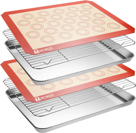 Skiennix Stainless Steel Baking Sheet Set - Cookie Pan with Cooling Rack & Silicone Mats | 16 x 12 Inch, Easy Clean