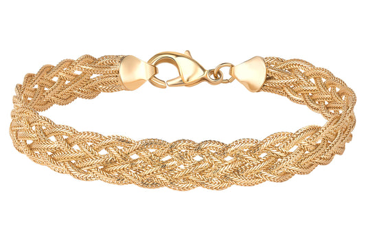 Barzel 18K Gold Plated Strand Braided Herringbone Mesh Bracelet, 7.5 Inches 8.5mm wide - Made In Brazil
