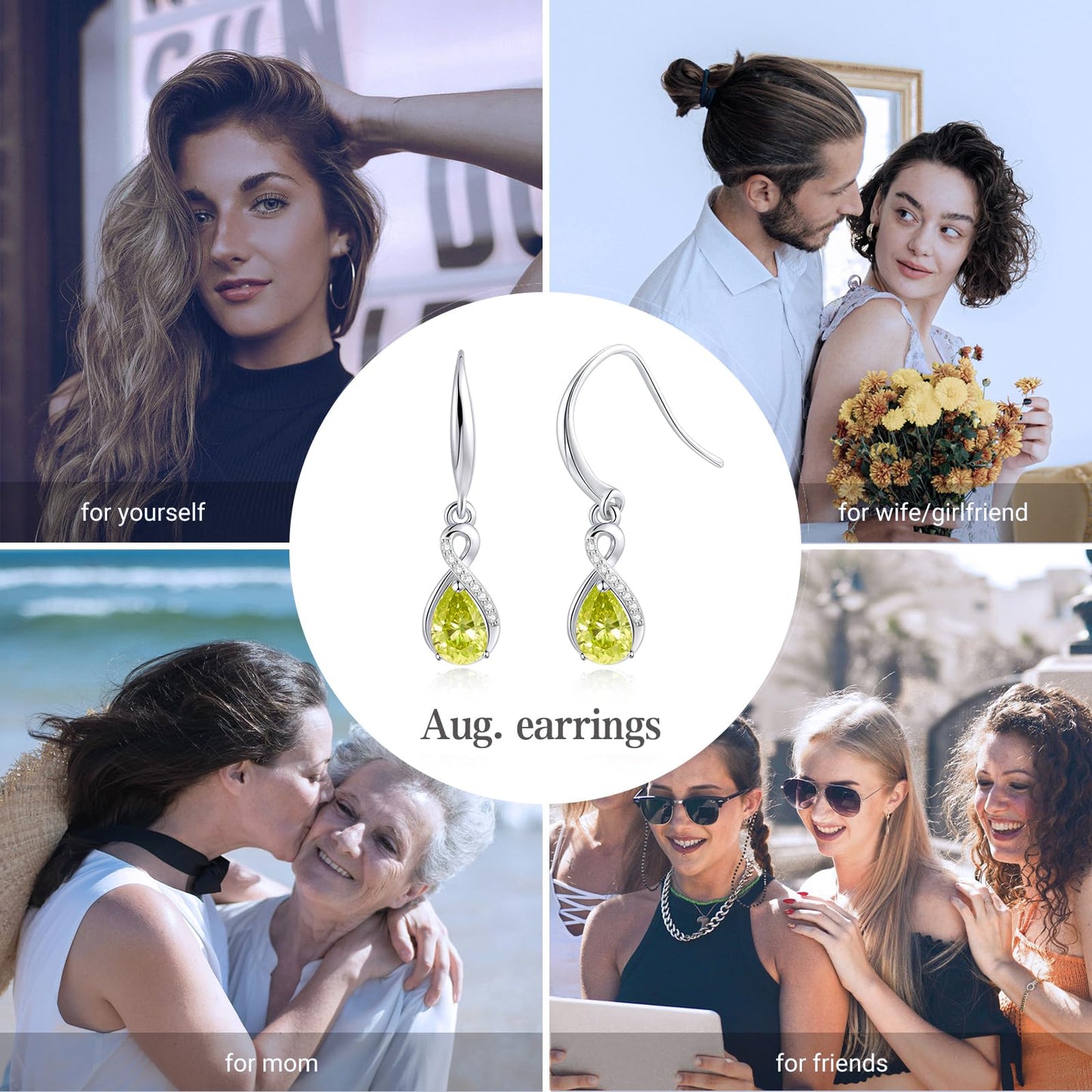 Infinity Birthstone Earrings 18K White Gold Plated 925 Sterling Silver Teardrop Infinity Drop Dangle Earrings August Birthstone Jewelry Birthday Gifts for Women Her Mother Wife