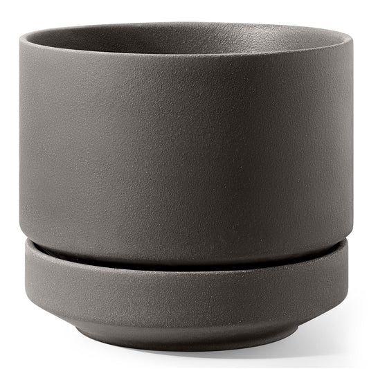 LE TAUCI 12 Inch Pot for Plants with Saucer, Ceramic Indoor Planter Pot with Drainage Hole, Mesh Pad Included, Unglazed Porous Ceramic, Modern for Home and Office, Charcoal Gray