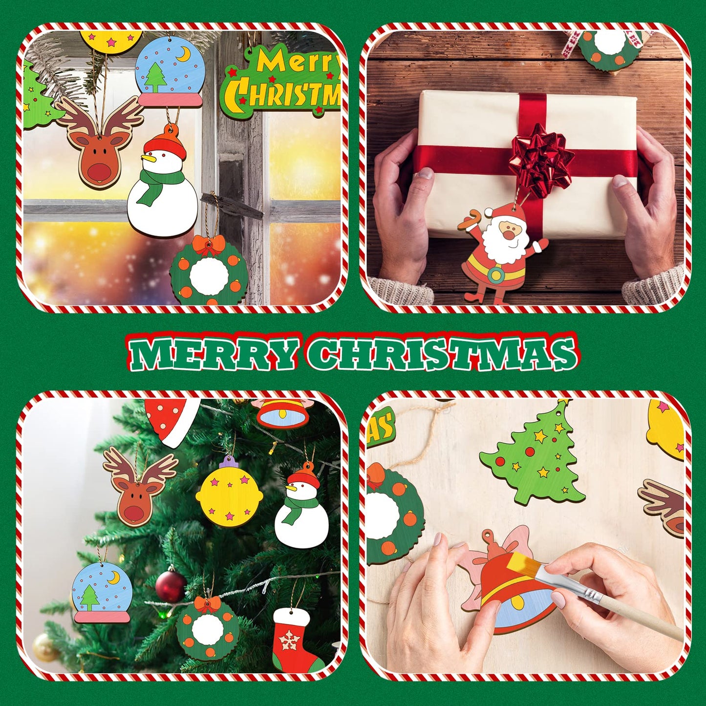 Christmas Crafts for Kids,36 Pcs Wooden Christmas Ornaments with Ropes for Hanging Decoration, 12 Styles Unfinished Wood Slices with Hole, DIY Ornament Craft for Boys & Girls Aged 5 6 7 8 9 10 11 12
