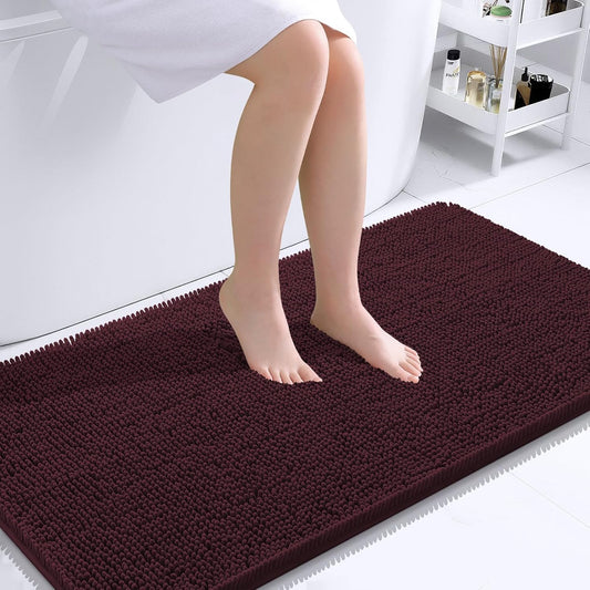 OLANLY Bathroom Runner Rugs - Soft Absorbent Chenille Bath Mats | Quick-Dry, Machine Washable, 44x24, Black Cherry