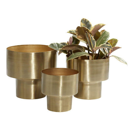 Deco 79 Metal Indoor Outdoor Planter Brushed Small Planter Pot, Set of 3 Planters 7", 8", 10"H, Gold
