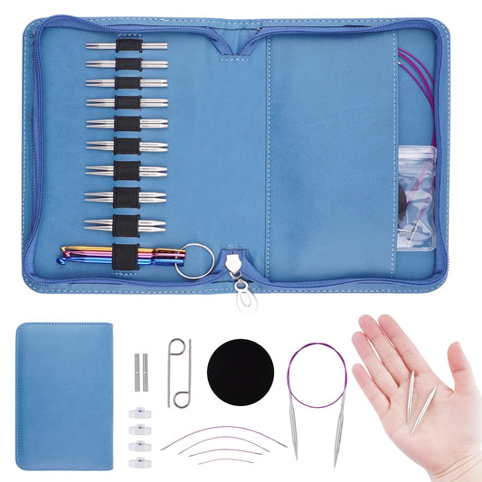 WAZAIGUR Short Interchangeable Circular Knitting Needles Set, 2-Inch Lace Circular Knitting Needles Set, Small Sizes 2.2mm, 2.5mm, 2.75mm, 3.0mm, 3.25mm, 3.5mm, 3.75mm, 4.0mm, 4.5mm, 4 Cables, 9 Pairs