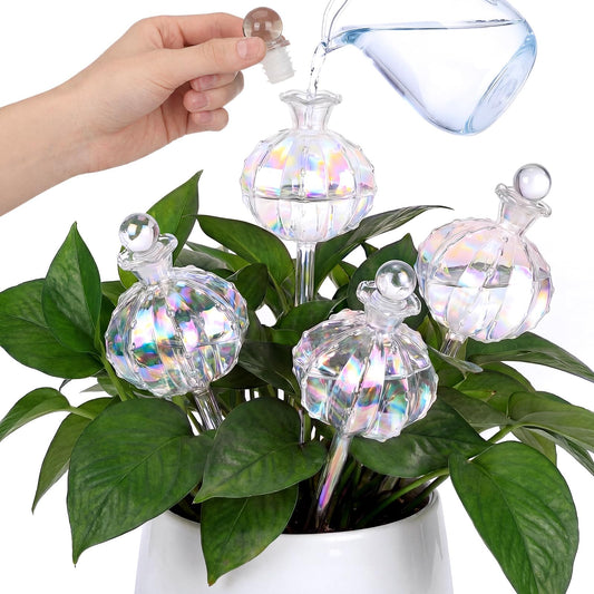 Thenshop 4 Pack 10 oz Large Plant Self Watering Globes Top Fill Glass Cactus Bulbs Iridescent Vacation Plant Slow Release Watering Devices for Indoor Outdoor Planting Lover Gifts