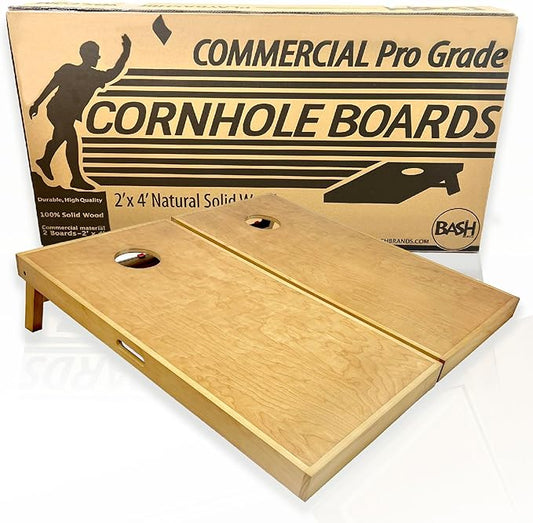 Regulation Solid Wood Cornhole Boards 2'x4' -Choose Between Commercial Grade No Bounce (Cherry Color, NO Bags) or Premium Grade (Natural and Includes 8 Cornhole Bags and Carrying Bag)