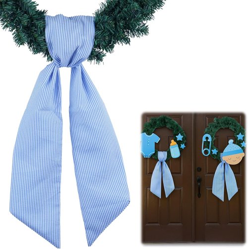 Blue Striped Wreath Ribbon Set by [Brand Name] - 2 Pack, 5.12" Wide x 54.33" Each | Perfect for Baby Boy Shower Decorations