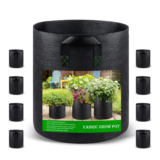 GreenTiger Tall Grow Bags, 8-Pack 7 Gallon Grow Pots with Handles, Improved 300G Thickened Aeration Fabric Deep Plant Growing Bags, Designed for Indoor/Outdoor Vegetables and Flowers, Classic Black