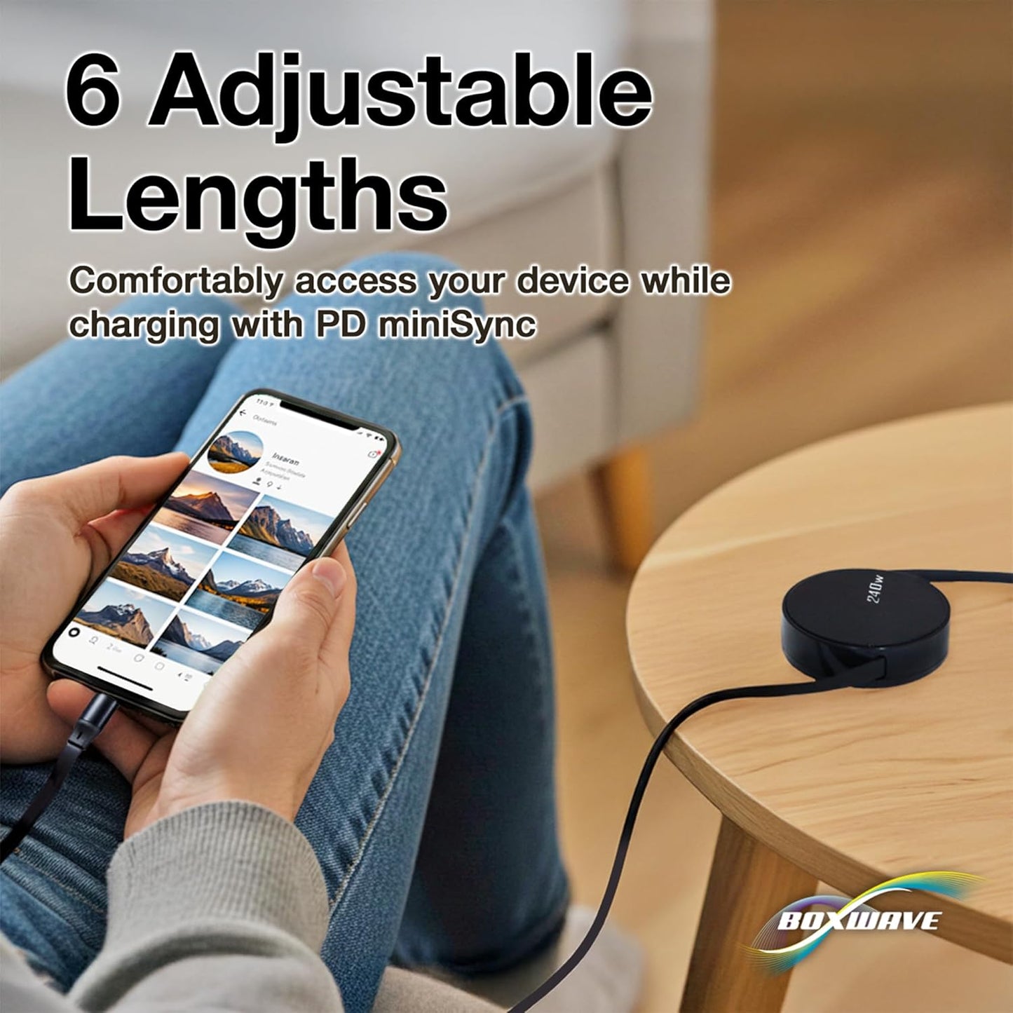 BoxWave TIMMKOO Q5 MP3 (240W), 240W Cable Compatible with WiFi Player - PD miniSync Retractable PD Portable USB Type-C