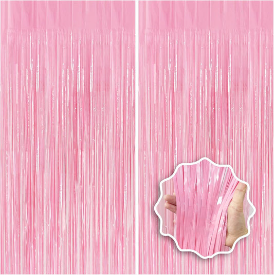 Pastel Pink Foil Fringe Curtain Backdrop - 3.3x8.2ft Party Decorations | Perfect for Birthdays & Celebrations