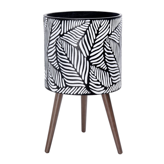 D'vine Dev 14 Inch Planter Pot with Stand, Mid-Century Tall Plant Pot with Legs for Indoor Plants, X-Large, White/Grey, 88-L-D-7