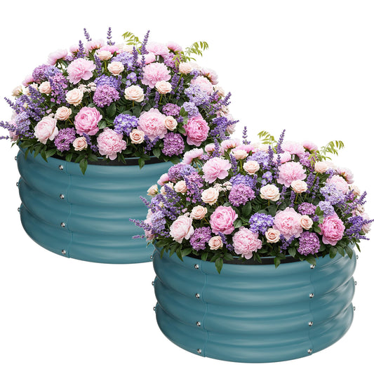 ZXZYHFTY Raised Garden Bed, 0.6 mm Galvanized Steel Round Planter Box with Open Bottom, Blue, 2 x 2 x 1 FT, 1 Pack