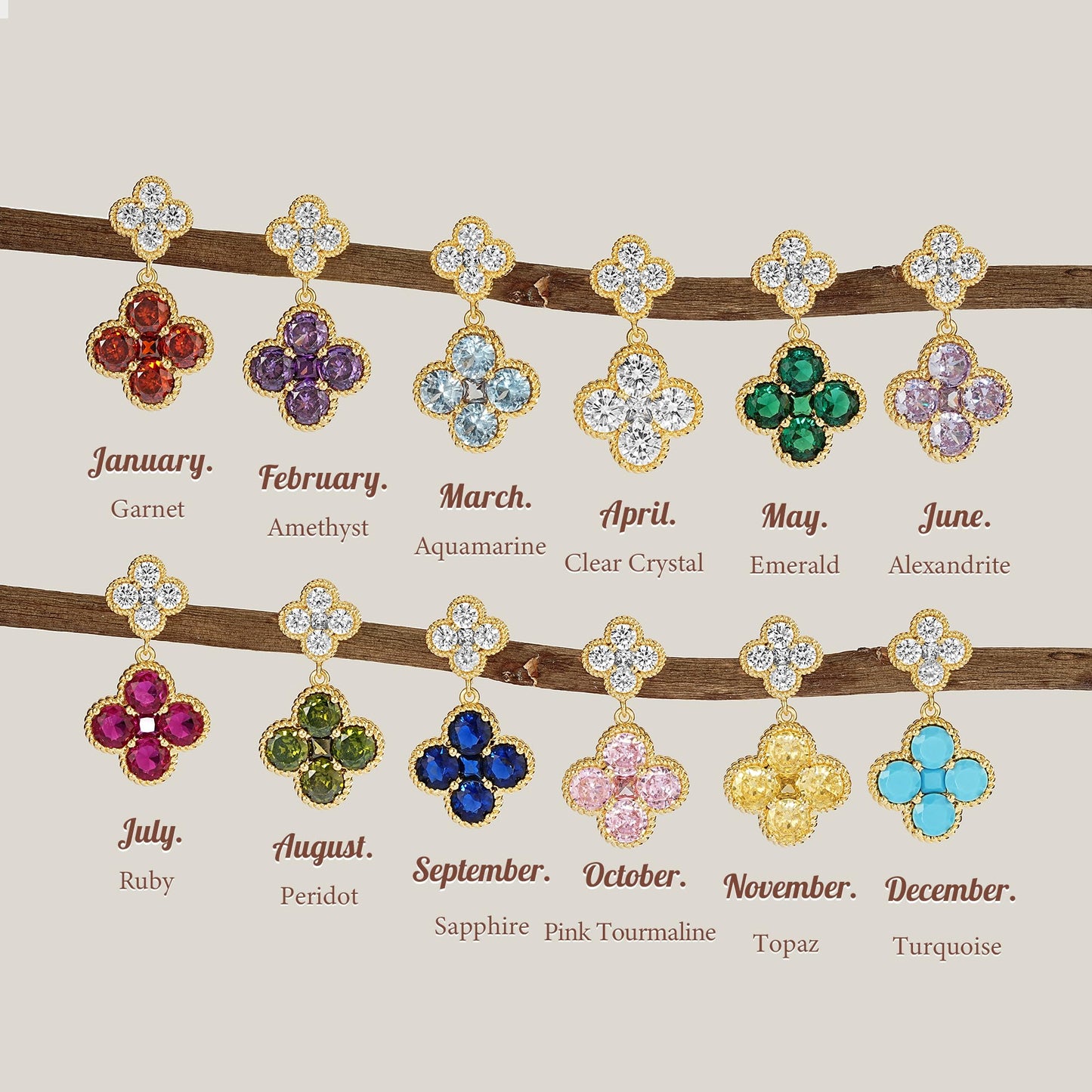 MTMY Dangle Earrings for Women 14K Gold Plated Four Leaf Clover Dangling Drop Birthstone Stud Earrings Trendy Flower Birthstone Jewelry Birthday Gifts(October)