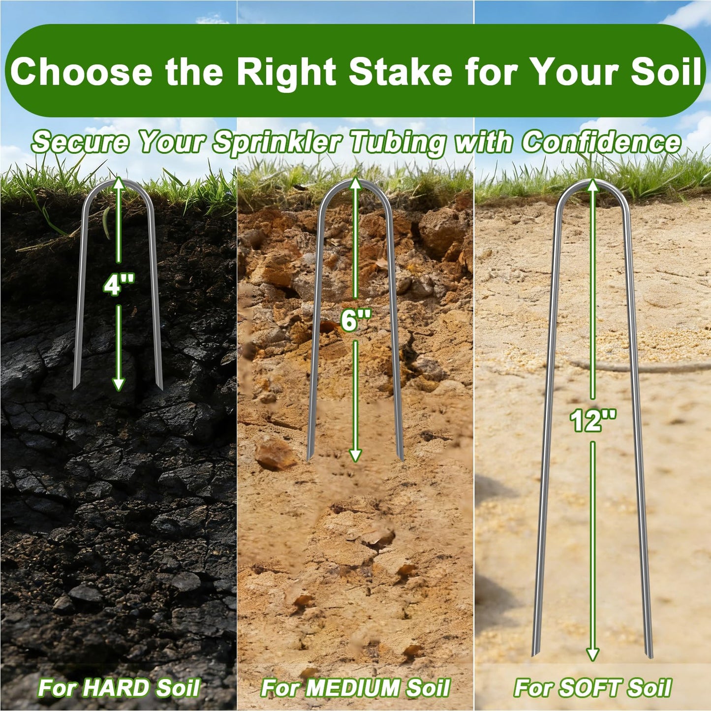 AAGUT 6 Inch Landscape Stakes 50 Pack Garden Drip Irrigation Tubing Stakes Heavy Duty 11 Gauge Galvanized Ground Staples Lawn U Hooks for Soaker Hose, Chicken Wire, Chain Link Fence, Dog Fence