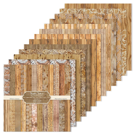 24 Sheets Scrapbook Paper Double Sided Vintage Wood Pattern Decorative Craft Paper for Junk Journal, Rustic Scrapbooking, Nature Themed Crafts and Home Decor (Wooden Texture, 12x12 Inches)