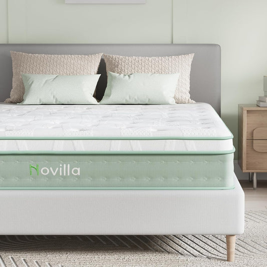 Novilla Queen Mattress - 12 Inch Hybrid Gel Memory Foam with Pocket Springs for Peaceful Sleep | Queen Size