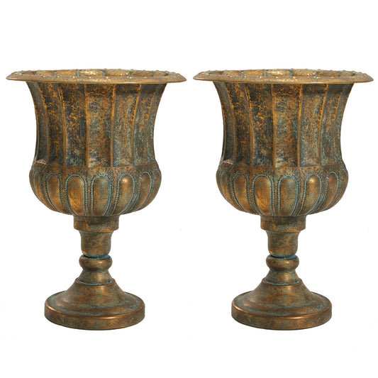 Worth Garden 24.5" H. Metal Urn Planters 2-Pack - Bronze Classic Antique Iron Plant Pots - Large Decorative Rustic Flower Pots for Outdoor Use - Traditional Urn Planter for Patio, Front Porch