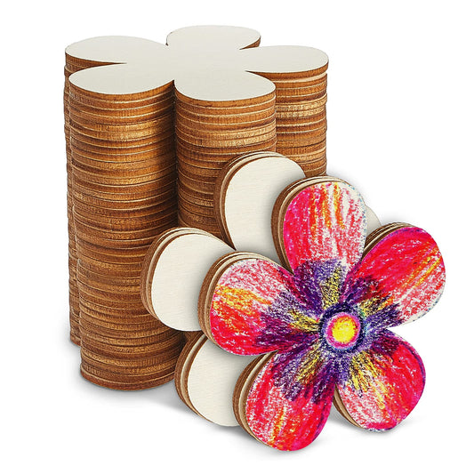 Blulu 50 Pcs 3 Inch Unfinished Wooden Flower Cutouts Wooden Discs Crafts Blank Flower Shape Ornaments Embellishments Slices for DIY Projects Decoration