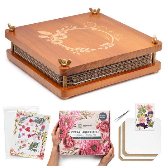 Havenstock Premium Extra Large Wooden Flower Press for Adults - Solid Maple Wood Flower Pressing Kit for Adults with Storage System - Plant Preservation Kit - 10 Layers - DIY Arts and Craft Kit