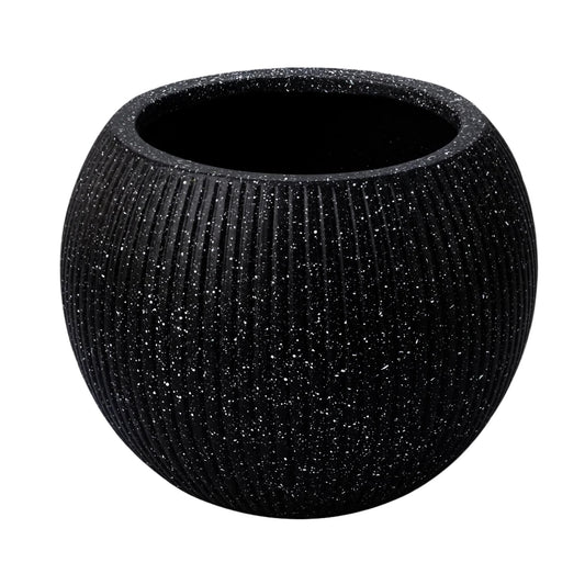DEPLA LANE Marlo Fiberstone Round Planter (8.5" Pot Opening x 12..6"D x 9.8"H) Ribbed Finishes, Lightweight, Durable, UV Resistant, Modern Minimalist Home Decor, Indoor Outdoor Pot (S, Ribbed Black)