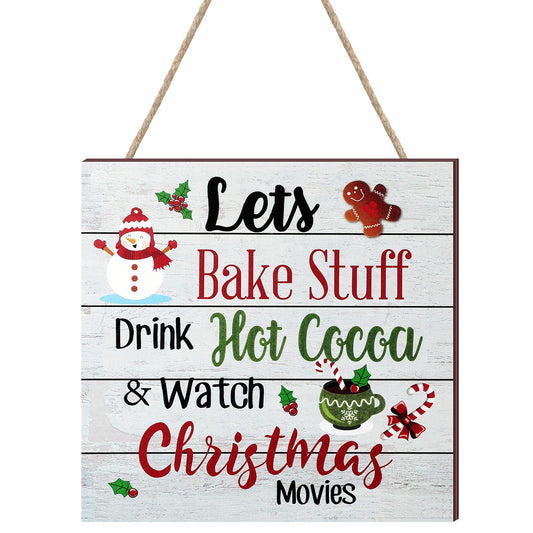 Blulu Christmas Hanging Wooden Sign Christmas Coffee Bar Decor Wood Candy Cane Hot Cocoa Sign Door Hanging Plaque for Xmas Winter Holiday Kitchen Home Wall Decoration(Classic)