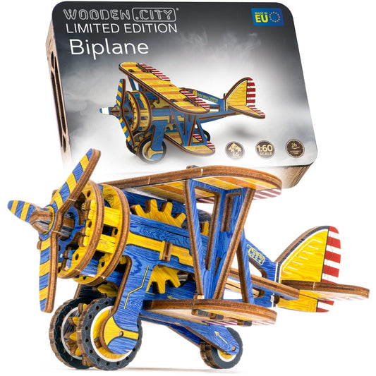 WOODEN.CITY Biplane - 3D Wooden Puzzles for Adults - Aircraft Model Building Kits - Limited Edition