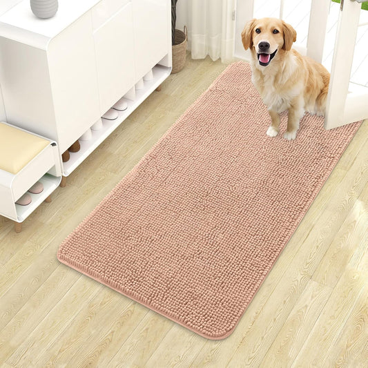 OLANLY Dog Door Mat - Absorbent Non-Slip Chenille for Muddy Paws | 40x24 Inches, Quick Dry, Peach