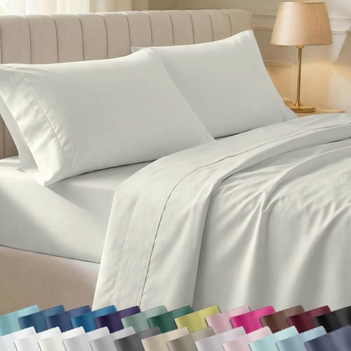 California Design Den Twin XL Sheet Set - 100% Soft Cotton, 400 Thread Count, Silky Sateen - Ivory
