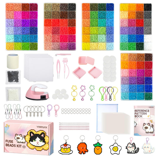 Fuse Beads Kit-120 Colors 62000 2.6mm-Easy DIY, Built-in Iron | DIY Crafts Supplies for Women, Great Supplies for Fuse Beads Artist, Art Decorations for Room, Ideal Gift,Pixel Art (Advanced Version)