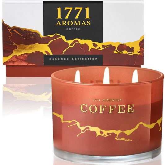 1771 Aromas Coffee Scented Candles - 100% Natural Soy Wax - Large 3 Wick Jar Candle - Up to 50 Hours Burning Time - Candles for Home - Gift-Ready Candle for Men & Women - Aromatherapy Candles