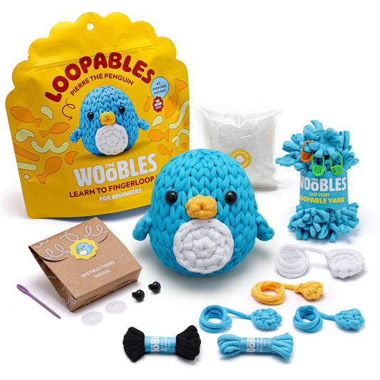 The Woobles Crochet Kit for Beginners with Easy Peasy Loopable Yarn, As Seen on Shark Tank - Easy Arts and Crafts Knitting & Crochet Animals Kit with Step-by-Step Video Tutorials (Pierre the Penguin)