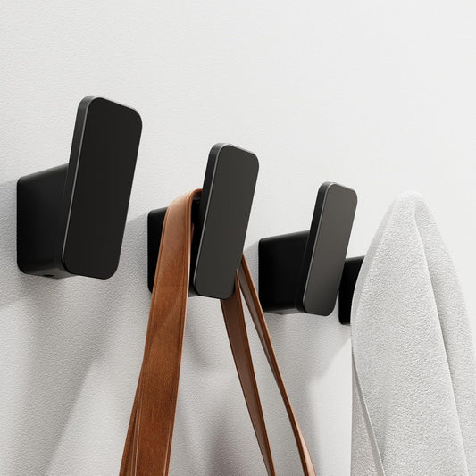 Skiennix Matte Black Towel Hook - Heavy Duty Bathroom Robe & Coat Hanger | 4-Pack for Versatile Use
