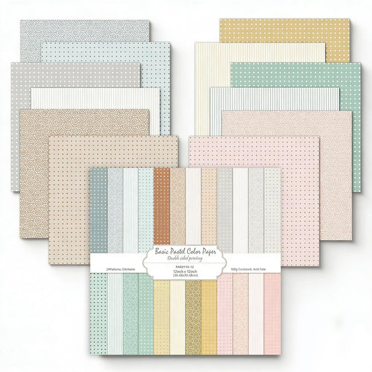 12"x12" Scrapbook Paper, 24 Sheets Pastel Color Craft Paper, Double Sided, Decorative Paper for Junk Journals, Card Making, Photo Albums, DIY Art Projects (02)