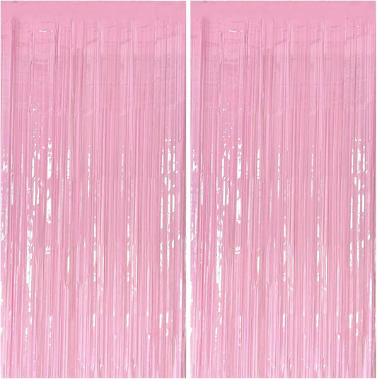 Skiennix Pastel Pink Foil Fringe Backdrop Curtains - Perfect for Birthday & Bridal Shower Decorations