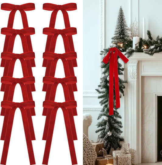Skiennix 24 Pcs Velvet Bows - Vintage Ribbon Bows for Christmas Tree & Crafts | Red, 9 x 13 Inch