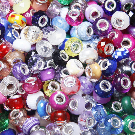 200 Pieces Large Hole Beads Spacer Bead Mixed Assorted European Craft Big Beads Large Hole Lampwork Murano Fairy Wand Garden Bead for DIY Pens Charms Bracelet Necklace Keychain Jewelry Making Supplies