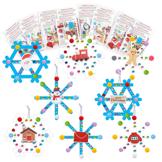 16Set Christmas Craft Kits Winter Popsicle Stick Snowflake DIY Sets Ornaments with Foam Stickers for Christmas Party Supplies Winter Holiday Activities Party Favors