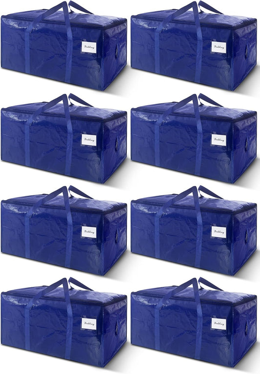 Skiennix Extra Heavy Duty Large Moving Bags - Strong Zipper & Handles | 33 Gallon, Dark Blue, 8 Pack