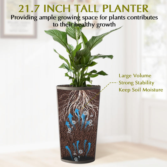 hoopoocolor 2 Pack Tall 21.7 in Planters for Outdoor Plants, Modern Big Tapered Square Planter Box for Indoor Outdoor Patio Porch Garden, UV Resistant Polypropylene, Brown