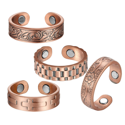 BioMag Magnetic Rings, Pure Copper Rings for Men Women, Adjustable Fingers Thumb Ring Jewelry Gift (Copper D-4Pcs)
