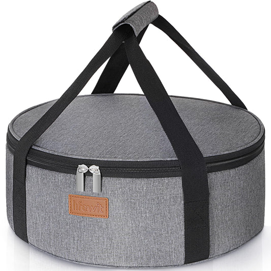 Lifewit Insulated Single Decker Round Casserole Carrier, Portable Pie Carrier Bag for Hot or Cold Food, Fits 12.5" Baking Dish, Thermal Lunch Tote for Potluck Parties, Picnic and Cookouts, Grey