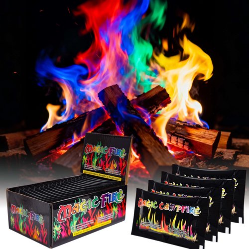 Aurehen Magic Fire Color Changing Packets (20 Pack) for Fire Pits, Campfire, Bonfire & Outdoor Fireplace, Long Lasting, Vibrant, Non-Toxic Colored Rainbow Flames Camping Essentials & Accessories