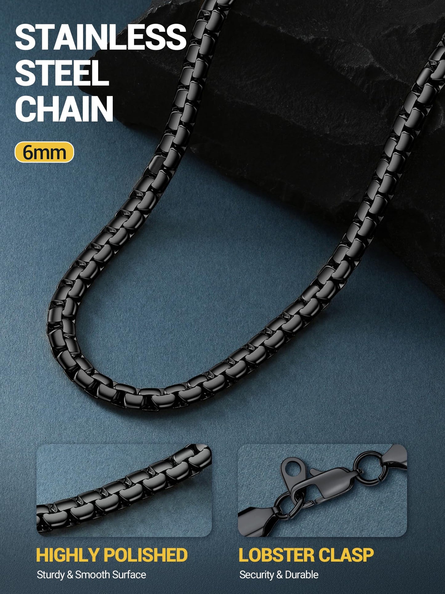 PROSTEEL Black Layered Necklace Flat Link Chain Men Jewelry Minimalist Chain Gothic Statement Long Necklace