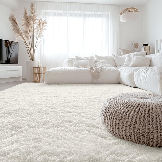 OLANLY Large Area Rug - Soft Fluffy Shaggy Carpet for Living Room & Bedroom | Machine Washable, Ivory