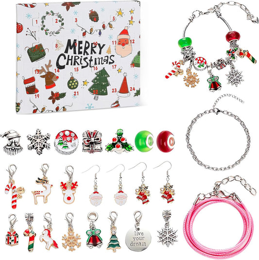 Skiennix Christmas Advent Calendar Bracelets 2024 - 24-Day Countdown with 22 Charm Beads & 2 Bracelets for Girls & Teens