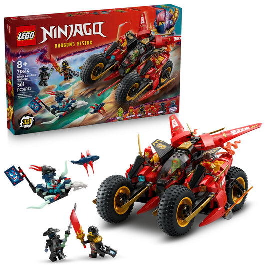 LEGO NINJAGO Ninja Combat Vehicle - 3 in 1 Building Toy - Dragons Rising Play Set for Boys & Girls, Ages 8+ - Model Building Kit for Kids W/6 Ninja Toy Minifigures - Gift Idea for Birthdays - 71844