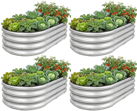 Galvanized Raised Garden Bed- Planter Garden Boxes Outdoor, Raised Beds for Gardening, 4x2x1ft Metal Garden Bed Kit for Vegetables Flower, Planter Raised Bed with Protective Tape & Tools.Silver-4pack